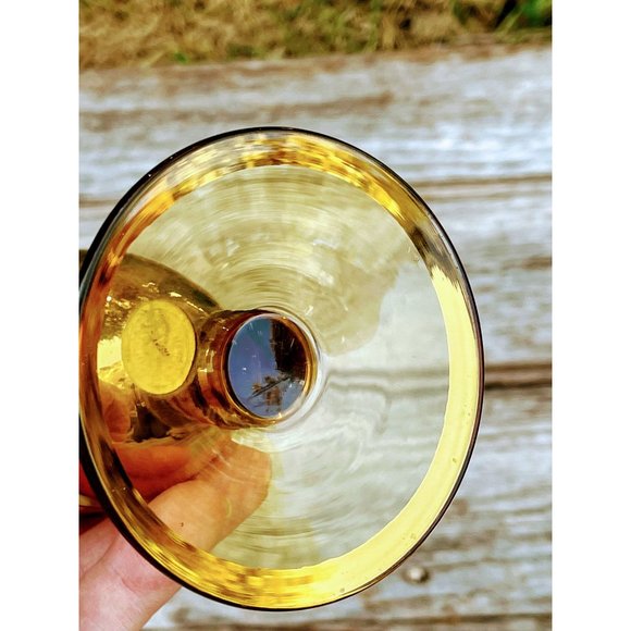 Vintage Glass Mid century Citrine Yellow Gold Stripe Bud Vase Romania - Picture 7 of 11